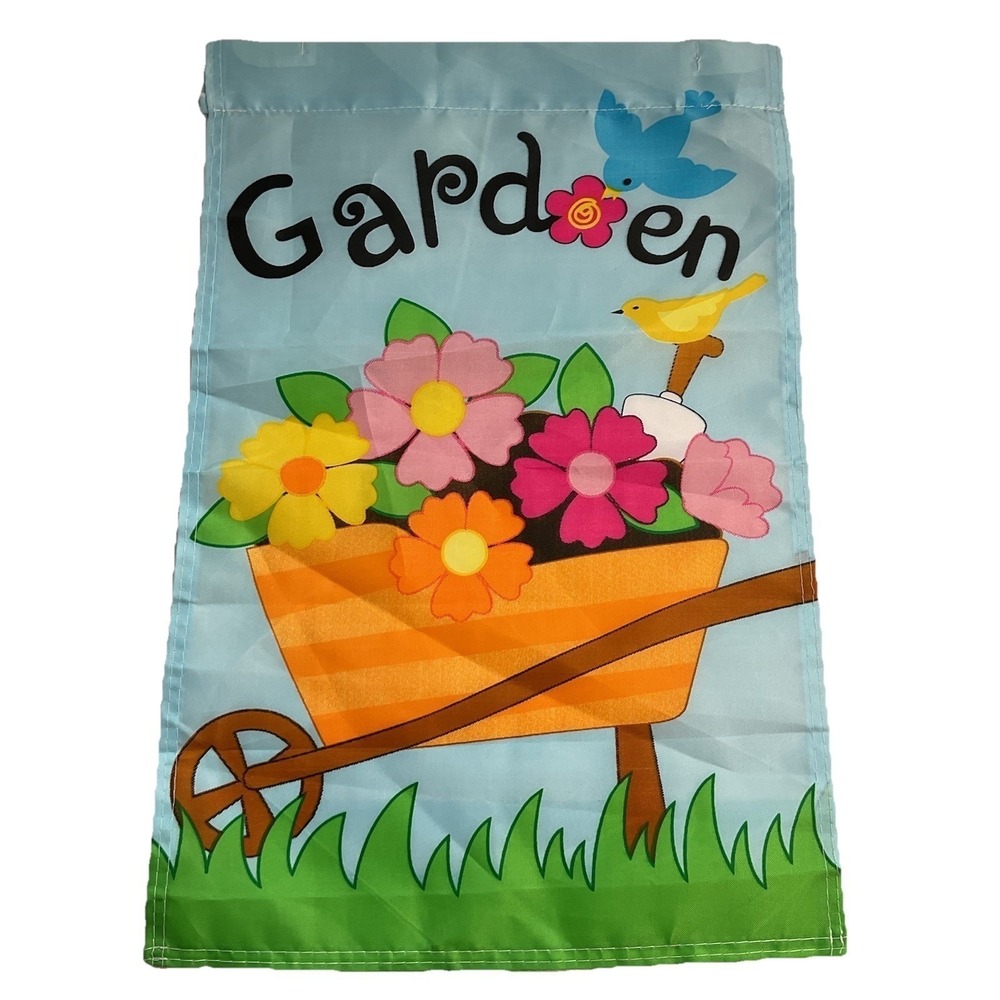 Outdoor Spring Garden Flower Pink Blue Green Gardening Flag 18" x 12" Bird NEW